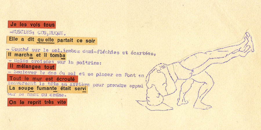 Muscles, pectoraux, triceps… Il marcha et il tomba ! Un collage texte/image de Jean-François Magre pour Magazine Aléatoire.