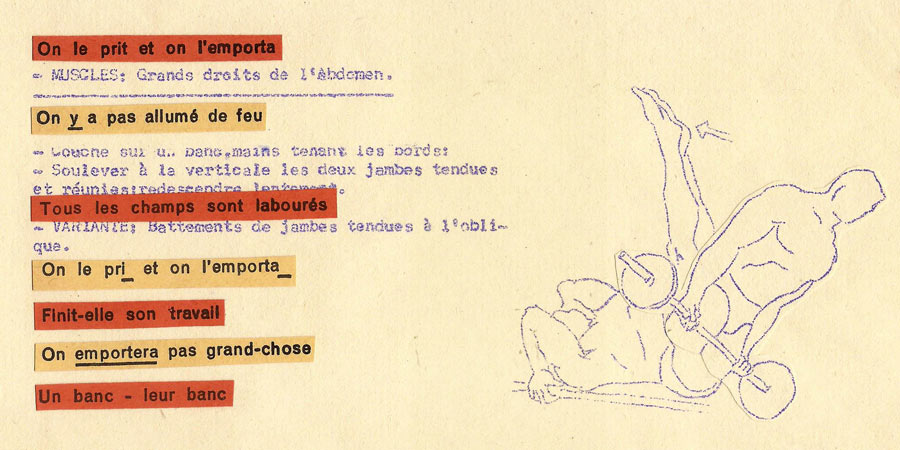 Muscles, pectoraux, triceps… Il marcha et il tomba ! Un collage texte/image de Jean-François Magre pour Magazine Aléatoire.