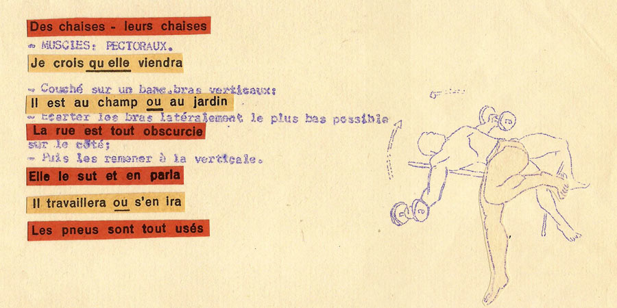 Muscles, pectoraux, triceps… Il marcha et il tomba ! Un collage texte/image de Jean-François Magre pour Magazine Aléatoire.